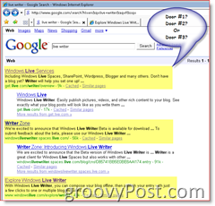 „Windows Live Writer“ „Google“ paieškos rezultatų vaizdas