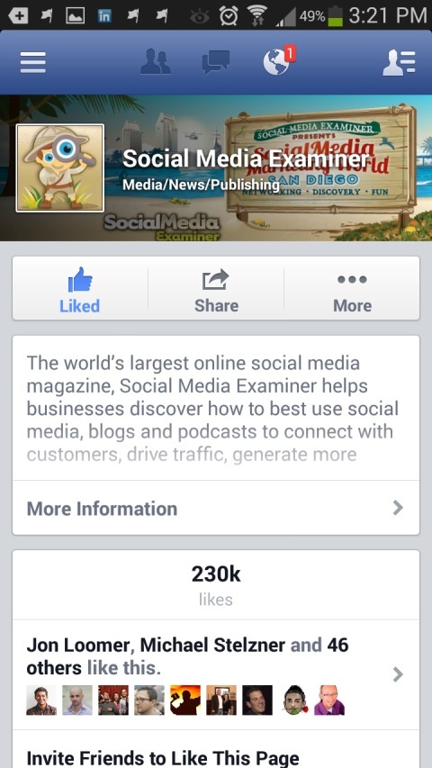 socialinės žiniasklaidos eksperto facebook puslapis mobiliajame įrenginyje