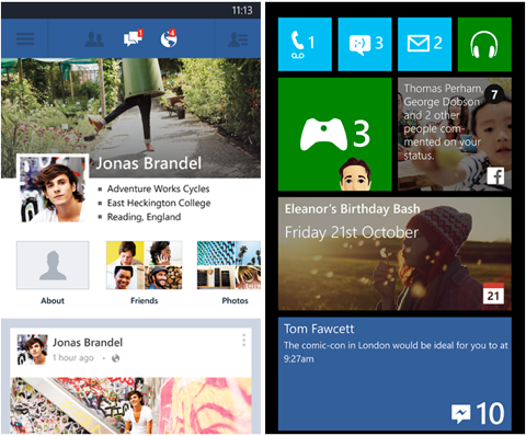„Windows Phone“ „Facebook“ programos plytelės
