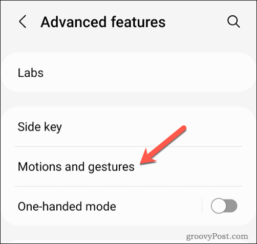 Android judesių ir gestų meniu
