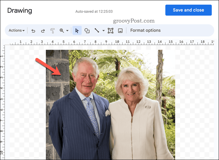 Pasirinkite vaizdą „Google“ dokumentų piešimo įrankyje