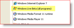Valdymo skydas, „Windows XP“, įdiegtos programos, „Windows Live Beta“ (visos programos)