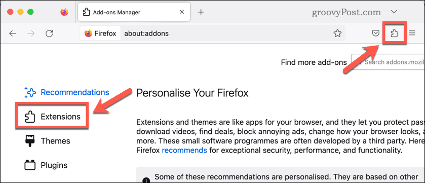 Atidarykite „Firefox“ plėtinius