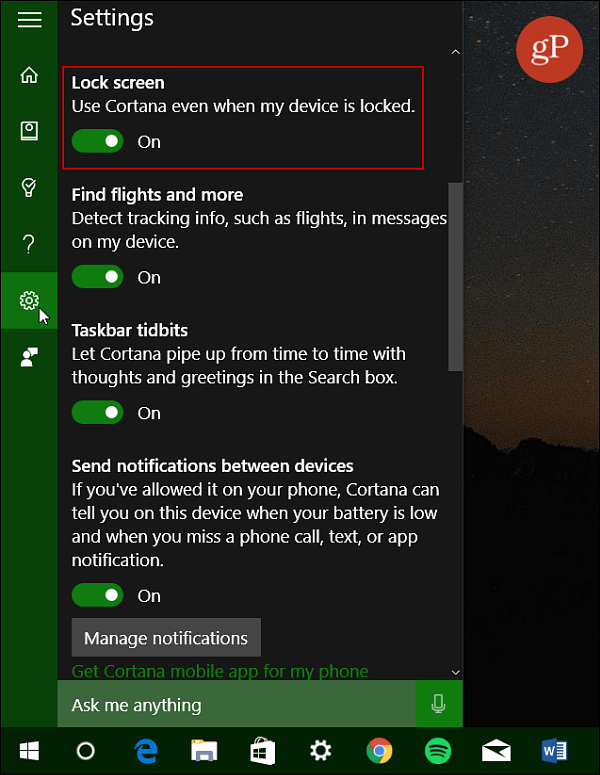 Įjunkite „Cortana Lock“ ekraną „Windows 10“