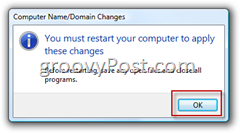 „Windows Vista“ prisijungkite prie „Active Directory“ AD domeno patvirtinimo, kad paleistumėte kompiuterį iš naujo