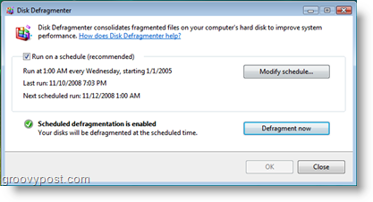 Disko defragmentavimo priemonė, skirta „Windows Vista“ darbų planuoklei