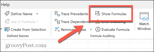 Excel rodyti formulės mygtukas panaikintas