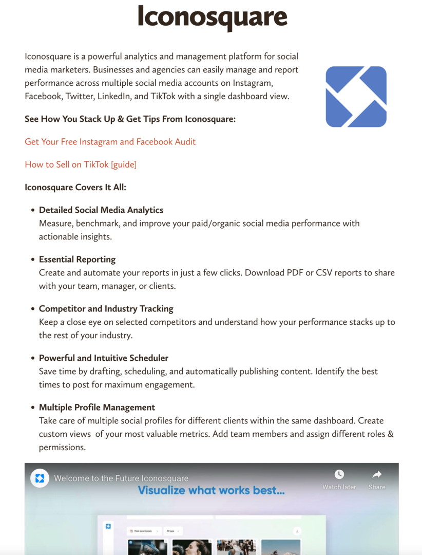 Social Media Examiner programinės įrangos įrankių išteklių puslapio pavyzdys