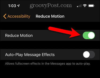 Įgalinkite „Reduce Motion“ „iPhone“