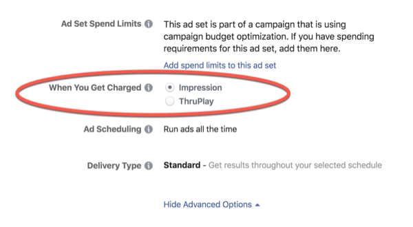 „Facebook ThruPlay“ optimizavimo mokesčiai.