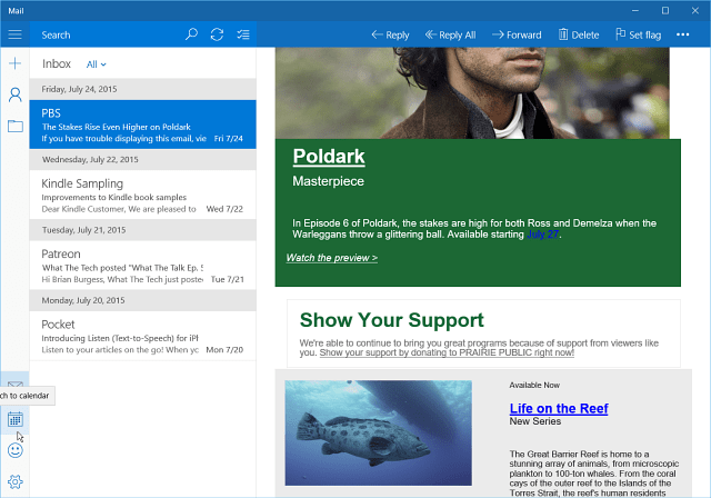 „Inbox Mail“ programa „Windows 10“