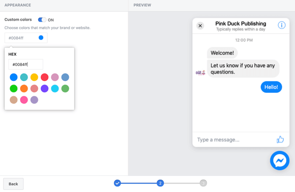 Norėdami nustatyti pasirinktines „Facebook“ pokalbių papildinio spalvas, naudokite „Google“ žymų tvarkyklę su „Facebook“, 11 veiksmo parinktys