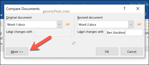 Papildomos „Microsoft Word“ dokumentų palyginimo parinktys