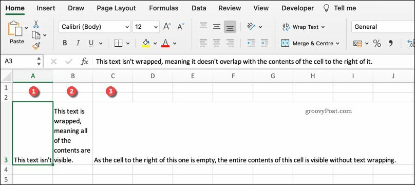 Įvairių „Excel“ teksto įvyniojimo formatų pavyzdys