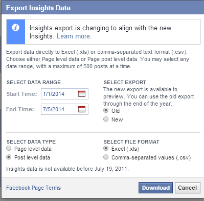 pašto lygio eksportas iš „Facebook“ įžvalgų