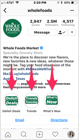 „Instagram“ akcentai „Whole Foods“ profilyje.