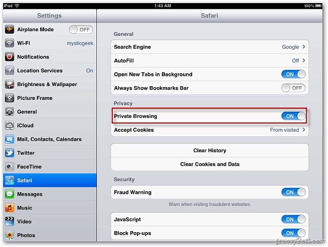 „Apple iOS 5“: įgalinkite „Safari“ asmeninį naršymą