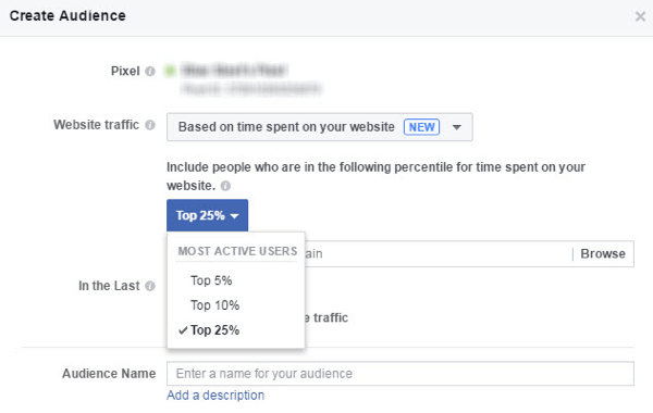 Sukurkite „Facebook“ pasirinktinę žmonių, kurie daugiausiai laiko praleidžia jūsų svetainėje, auditoriją.