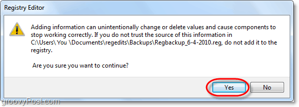 patvirtinti registro atkurti Windows 7 ir Vista