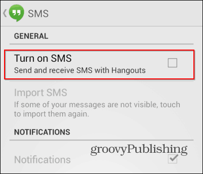 „Hangout“ SMS išjungta