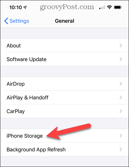 Bakstelėkite „iPhone Storage“