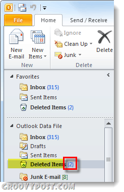 „Outlook“ 2010 ištrintų elementų aplankas