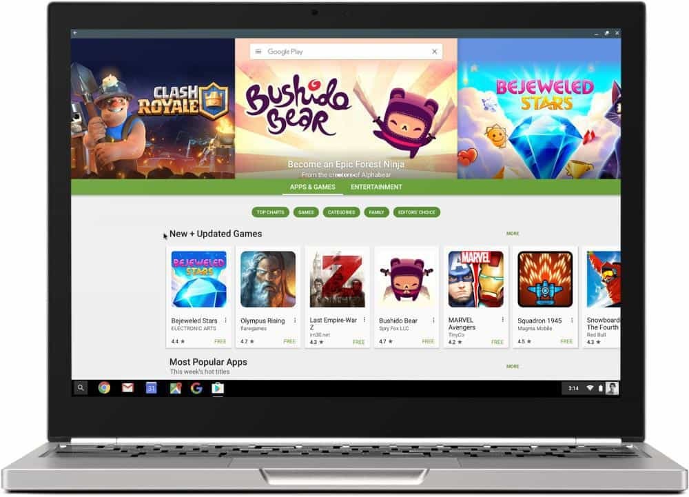 „Google Play“ parduotuvė, naudojama „Chromebook“ įrenginiuose, bet ne visi