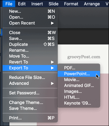 Eksportuokite „Keynote“ į „PowerPoint“