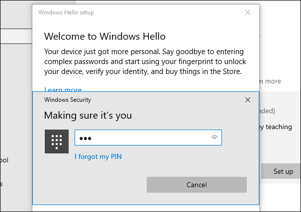 2 PIN „Windows Hello Fingerprint“