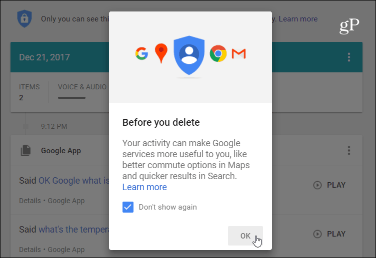 Ištrinkite „Google Assistant“ balso įrašymą