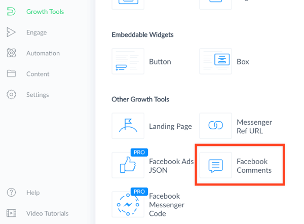 Pasirinkite „Facebook“ komentarų augimo įrankį.