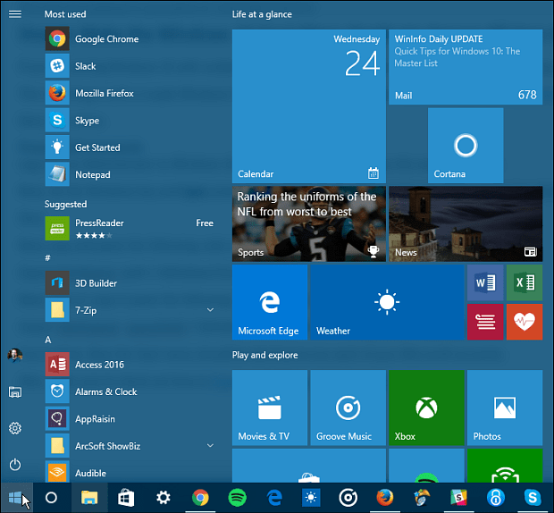 Kaip sukurti „Windows 10“ meniu Pradėti kopijas tarp visų vartotojo abonementų