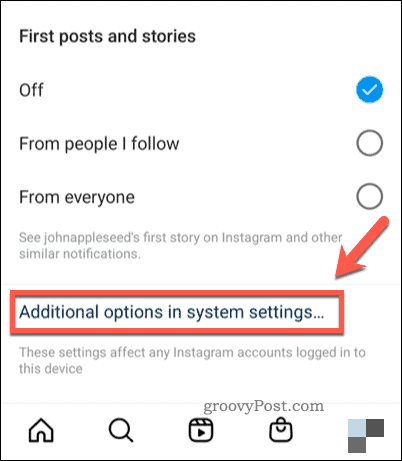 Atidarykite pranešimų sistemos nustatymus „Instagram“.
