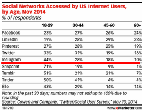 socialinis tinklas, prie kurio prisijungė JAV vartotojai pagal amžiaus rinkodaros specialistą 2014 m