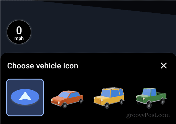 „Google Maps“ automobilio simbolio pasirinkimas