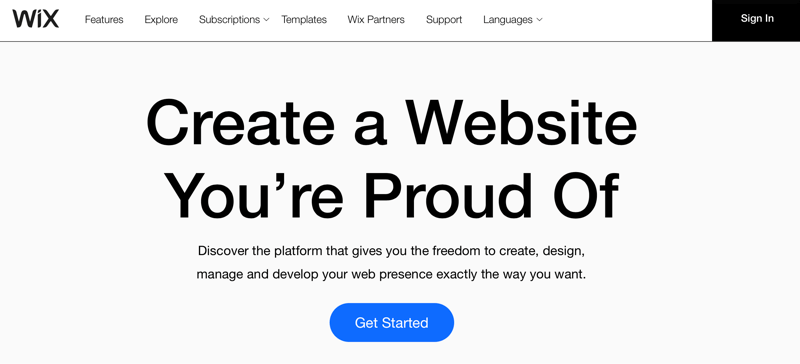 „Wix.com“ antraštė „Sukurkite svetainę, kuria didžiuojatės“