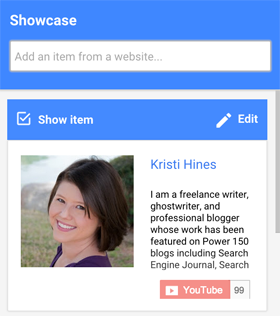 demonstruoti svetainės biografijos elementą „Google +“ „Hangout“