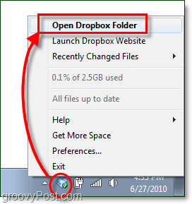 atidaryti mano „dropbox“ aplanką „Windows 7“