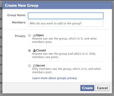 „facebook“ grupės sąrankos ekranas