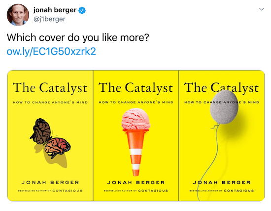 Jonahas Bergeris tviteryje su trijų galimų knygų viršelių vaizdais
