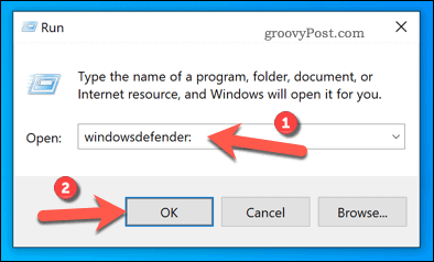 „Windows Security“ atidarymas naudojant „Run on Windows“