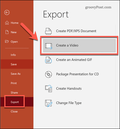 „PowerPoint“ eksportavimas į vaizdo įrašą sistemoje „Windows“