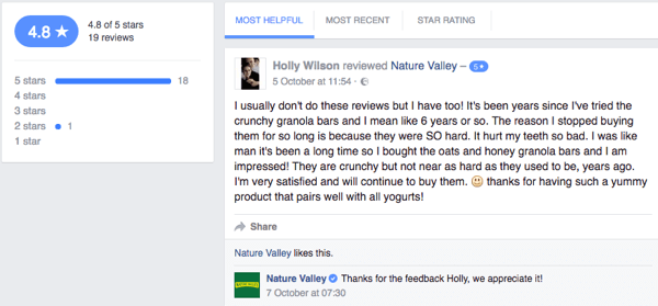 Gamtos slėnio klientas palieka kliento apžvalgą bendrovės „Facebook“ puslapyje.