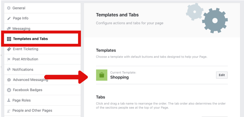 kaip pakeisti „Facebook“ puslapį į „Shopping“ šabloną nustatymuose