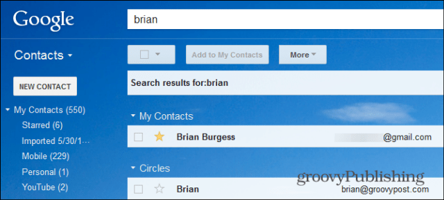 „Gmail“ žvaigždžių kontaktų paieška