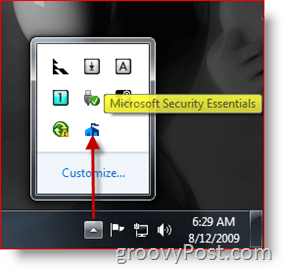 „Microsoft Security Essentials“ užduočių juostos piktograma / paleidimas