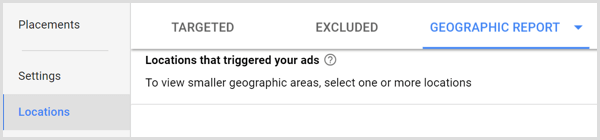 „Google Adwords“ geografinės ataskaitos skirtukas
