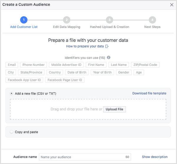 Pasirinkite kliento failą, kurį norite įkelti į „Facebook“.
