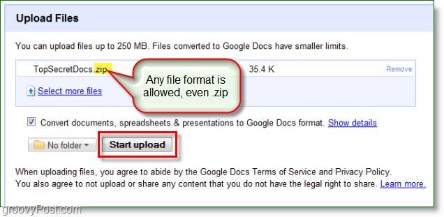 „Google Docs“ ekrano kopija - įkeltas ZIP kodas