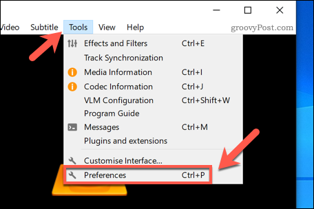 Atidarykite „VLC Preferences“ meniu